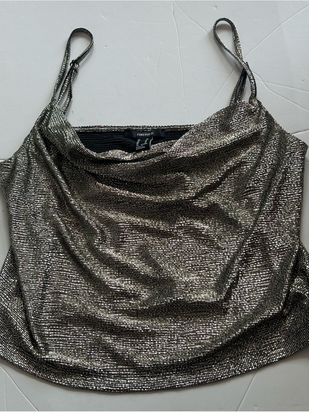 Forever 21 Metallic Silver Draped Cowl Neck Camisole
